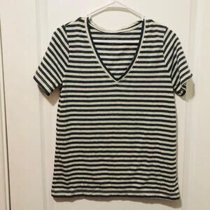 Lucky Brand Women's T-Shirt Striped V-Neck‎ Short Sleeve Casual White Striped S
